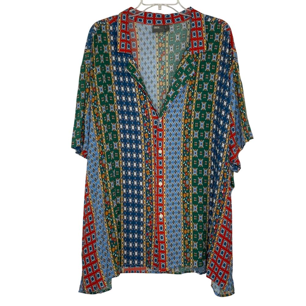 Asos Stripped Color Block Print Flowy Button Down… - image 1